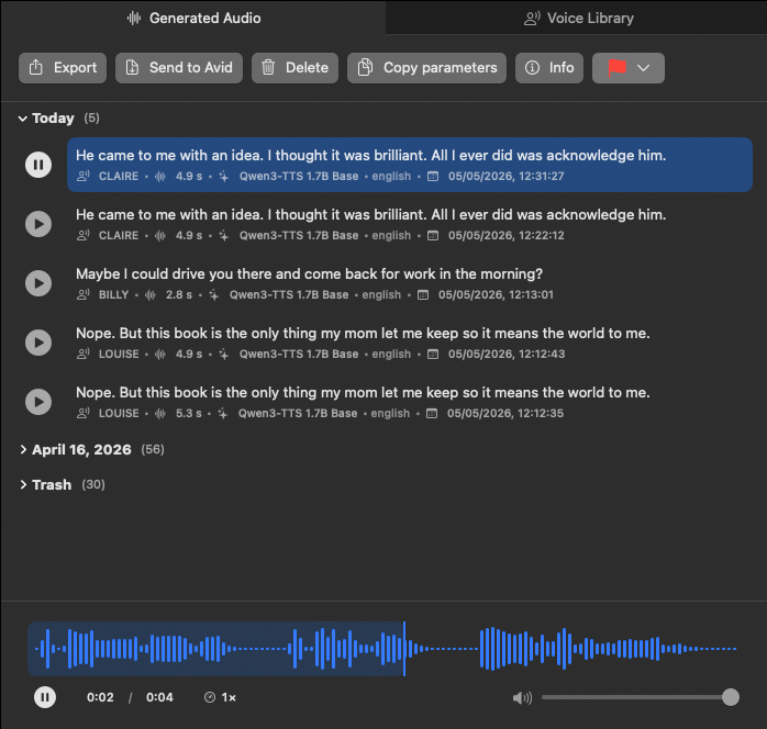 Generated Audio tab in Scratch ADR